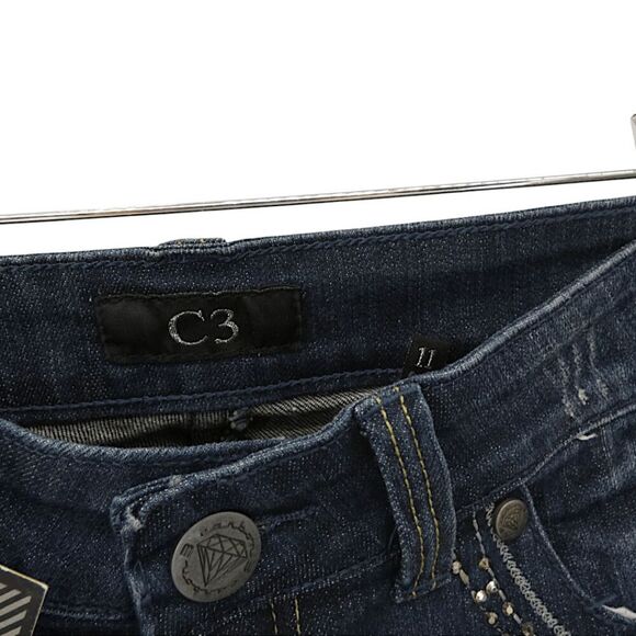 C3 Embellished Bermuda Denim Shorts Women’s Size 11 Dark Wash Crystal Studded - Picture 4 of 8